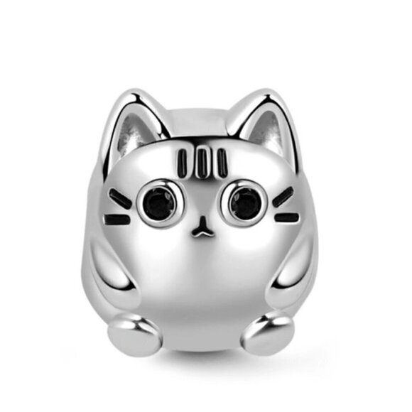 💜 Sterling Silver Cute Kitty Cat Kawaii Charm - Picture 1 of 12